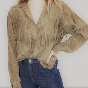 Fiji Sport Vintage Fringe button up 100% silk